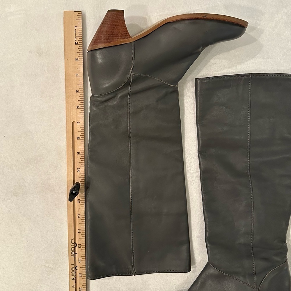 Vintage FRYE Dark Gray Leather Pull On Tall Heeled Boot Sz 7M C2163 cuff or tall - Picture 5 of 14
